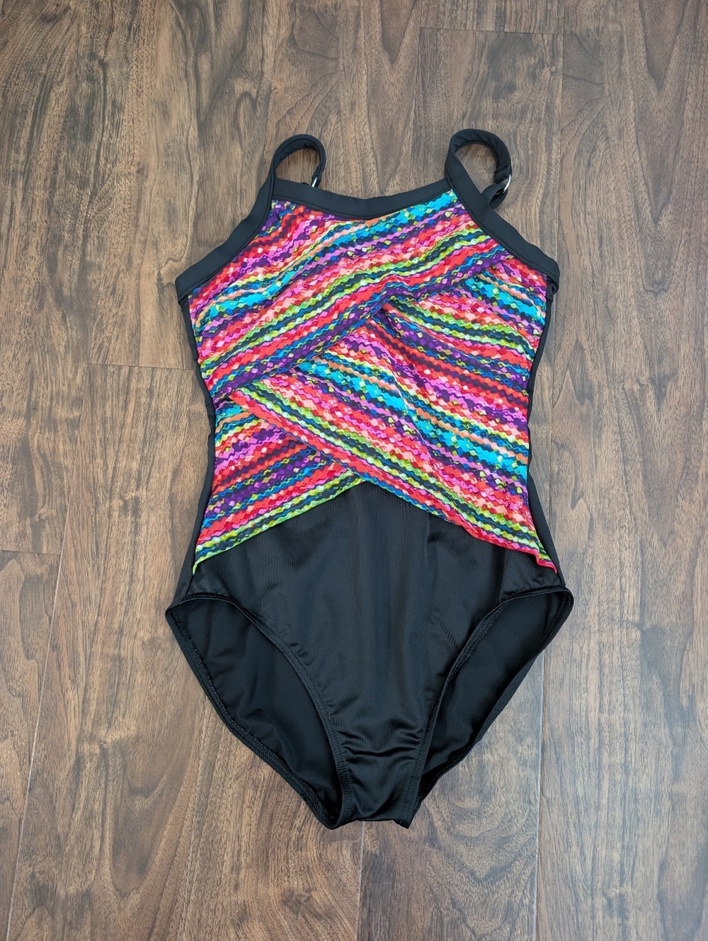 Miraclesuit 10 Women's Black One-Piece Swimsuit with Multicolor Chevron Panel